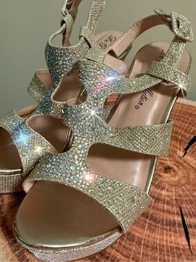 Golden, Iridescent Crystal - Wedge Heels